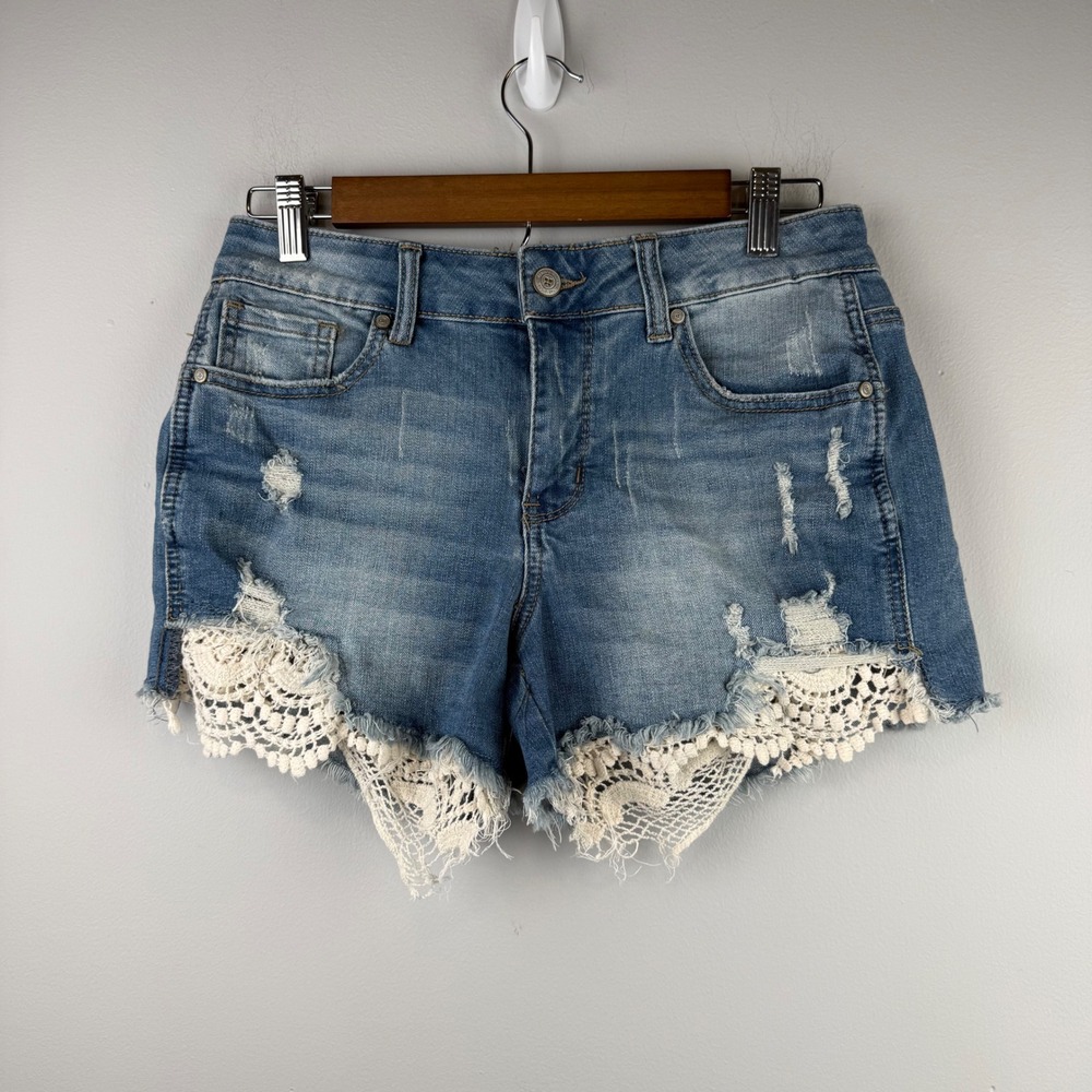 Altar'd State Womens Crochet Lace Trim Denim Shorts 27 Boho Festival Western